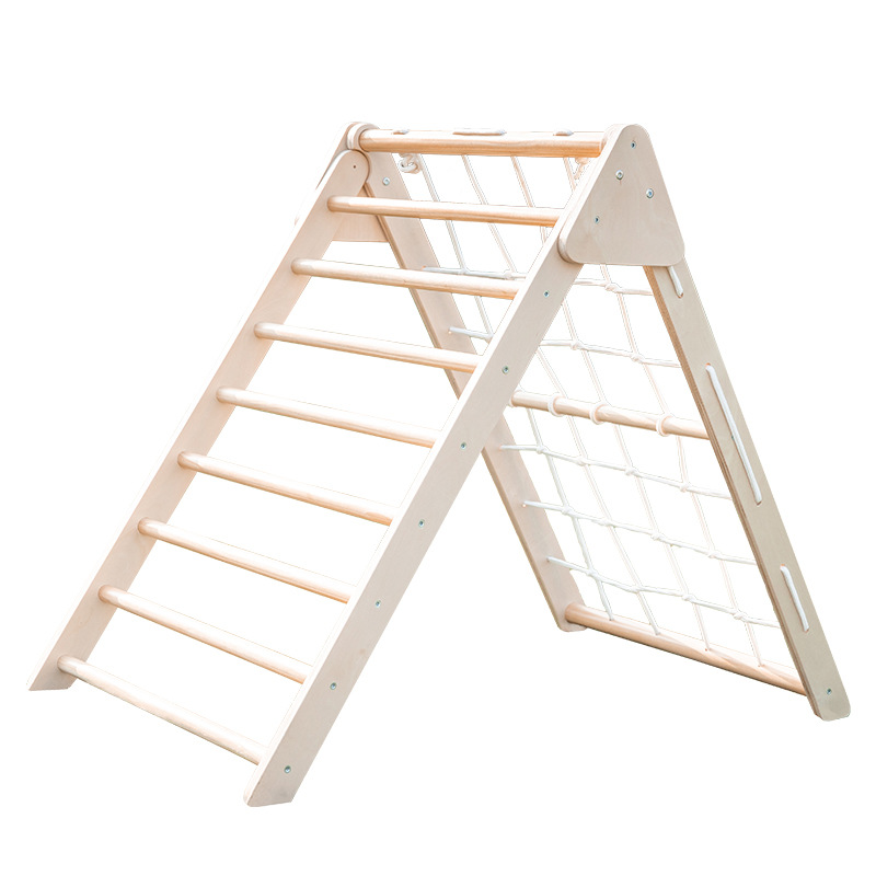 Outdoor Adventure Activities For Kids - Foldable Wooden Triangle Climber with Slide