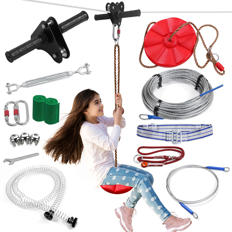 Outdoor Adventure Ziplines & Waterfall - Kids Zipline Kit with Disc Swing