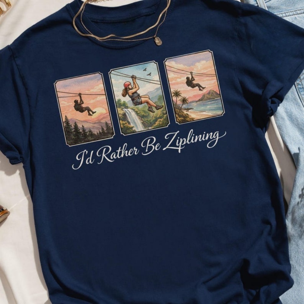 I'd Rather Be Ziplining T-Shir - Outdoor Adventure Ziplines & Waterfall 评论和价格
