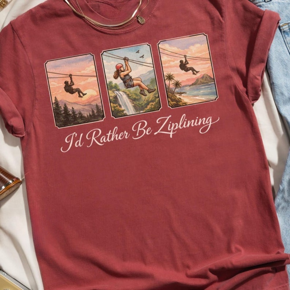 I'd Rather Be Ziplining T-Shir - Outdoor Adventure Ziplines & Waterfall 评论和价格