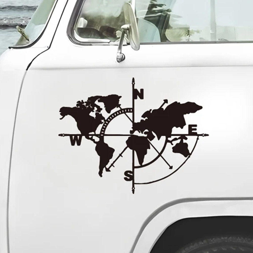 Compass World Map Vinyl Decal, - Outdoor Adventure World 评论和价格